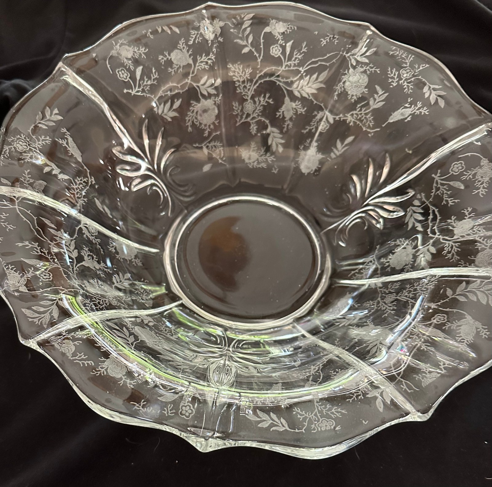 Fostoria Chintz Crystal Serving Bowl, Art Glass Centerpiece Mid Century