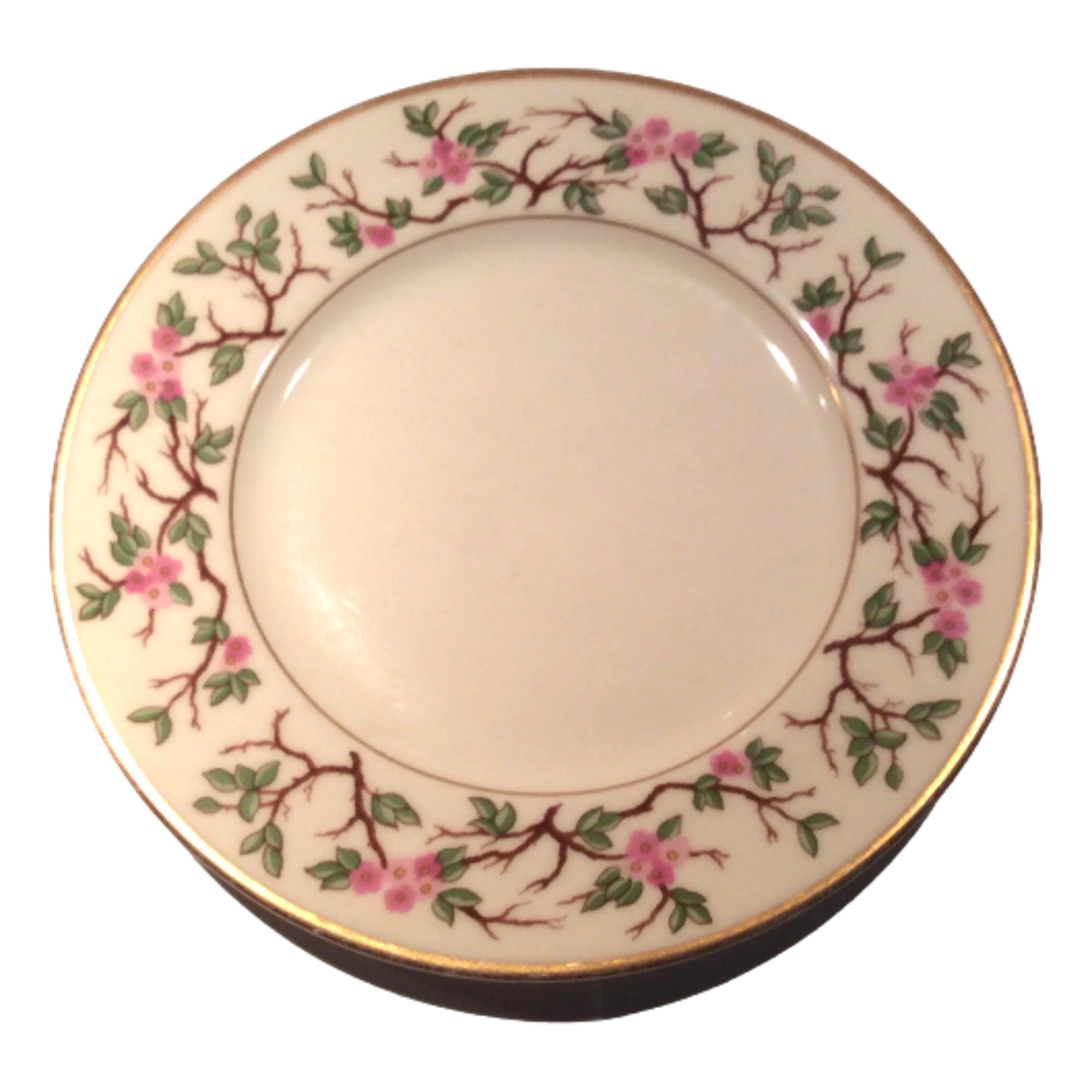 Franciscan Woodside Bread Plates, Pink Floral Gold Trim, 1960s China Set (2)