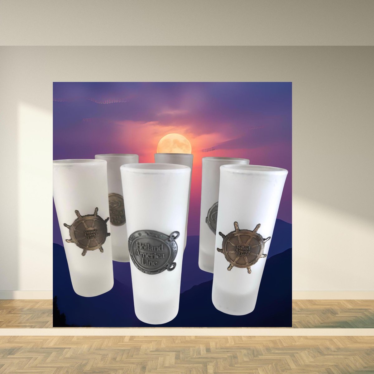 Frosted Shot Glasses Set, Ocean Theme, Holland Cordials, Blue Bar Decor