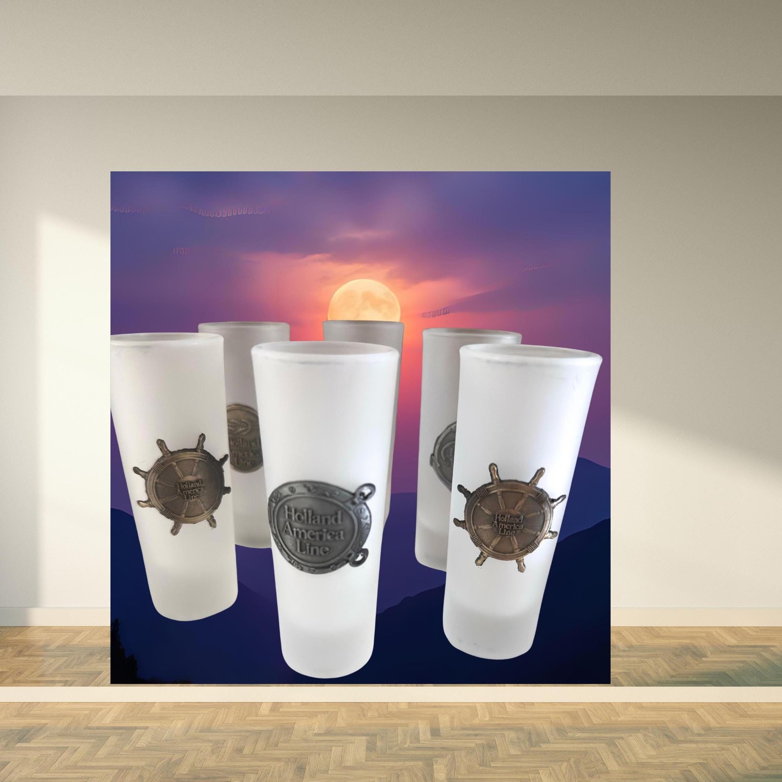 Frosted Shot Glasses Set, Ocean Theme, Holland Cordials, Blue Bar Decor