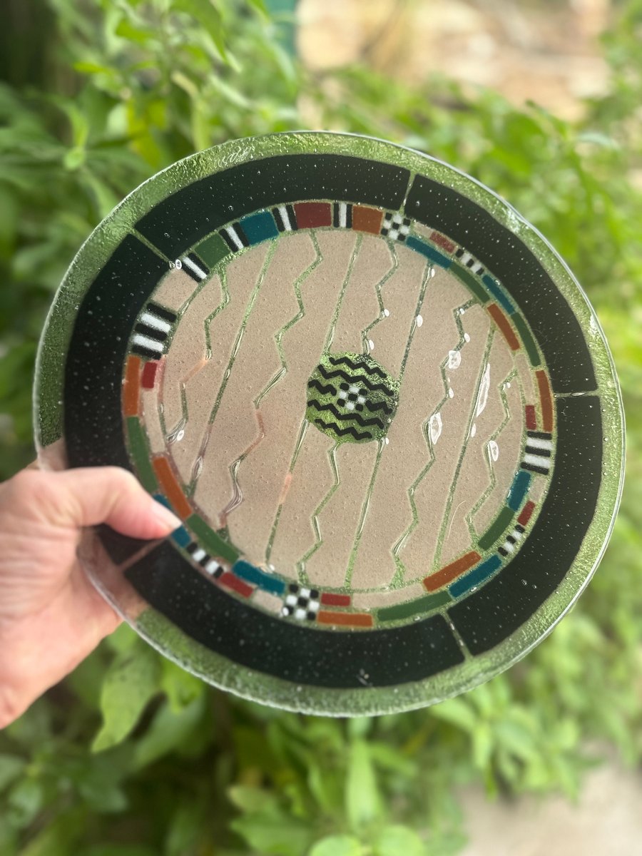 Fused Art Glass Plate, African Tribal Wall Decor, Geometric Pattern