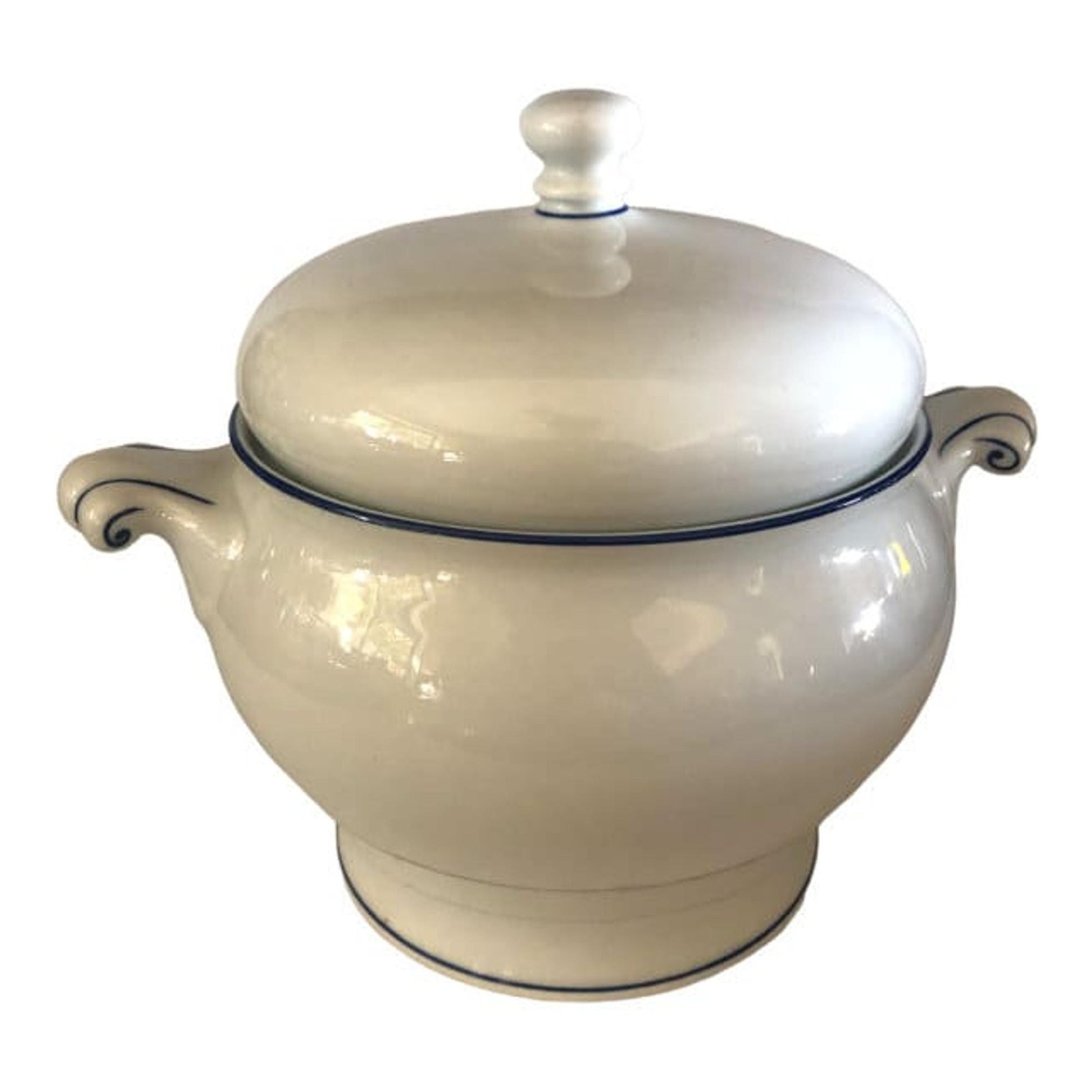 German Soup Tureen | Tirchenreuth Server Covered Bowl | White and Blue Porcelain