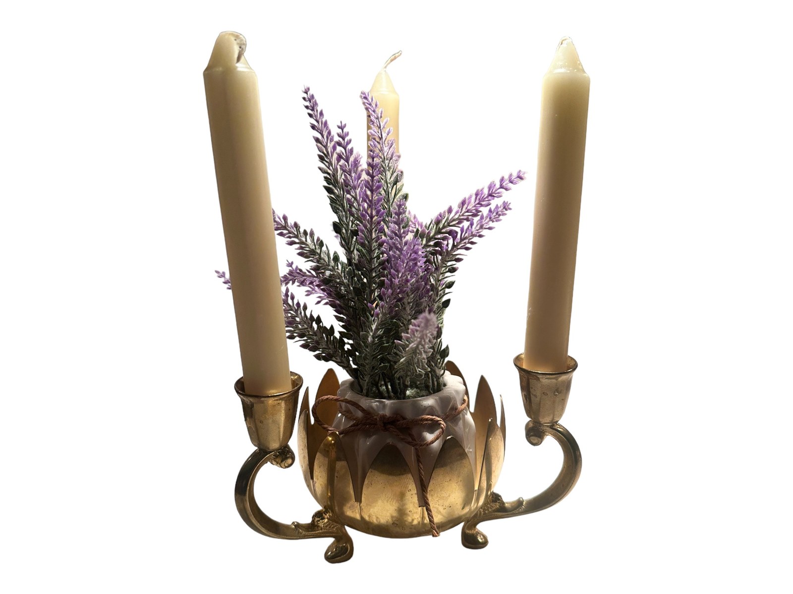 Golden Lotus Bowl Centerpiece Triple Candlestick Holder