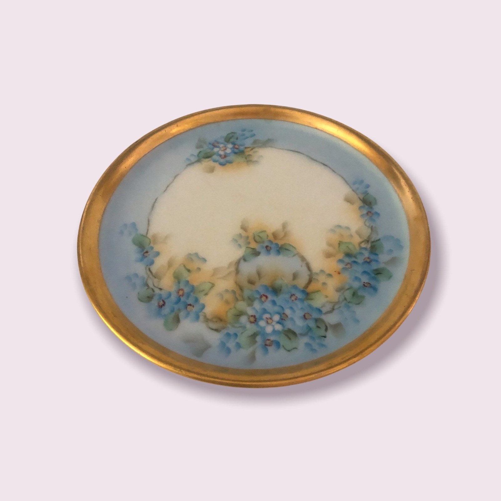 Haviland France Blue Floral Porcelain Vanity Tray: 24K Gold Accent