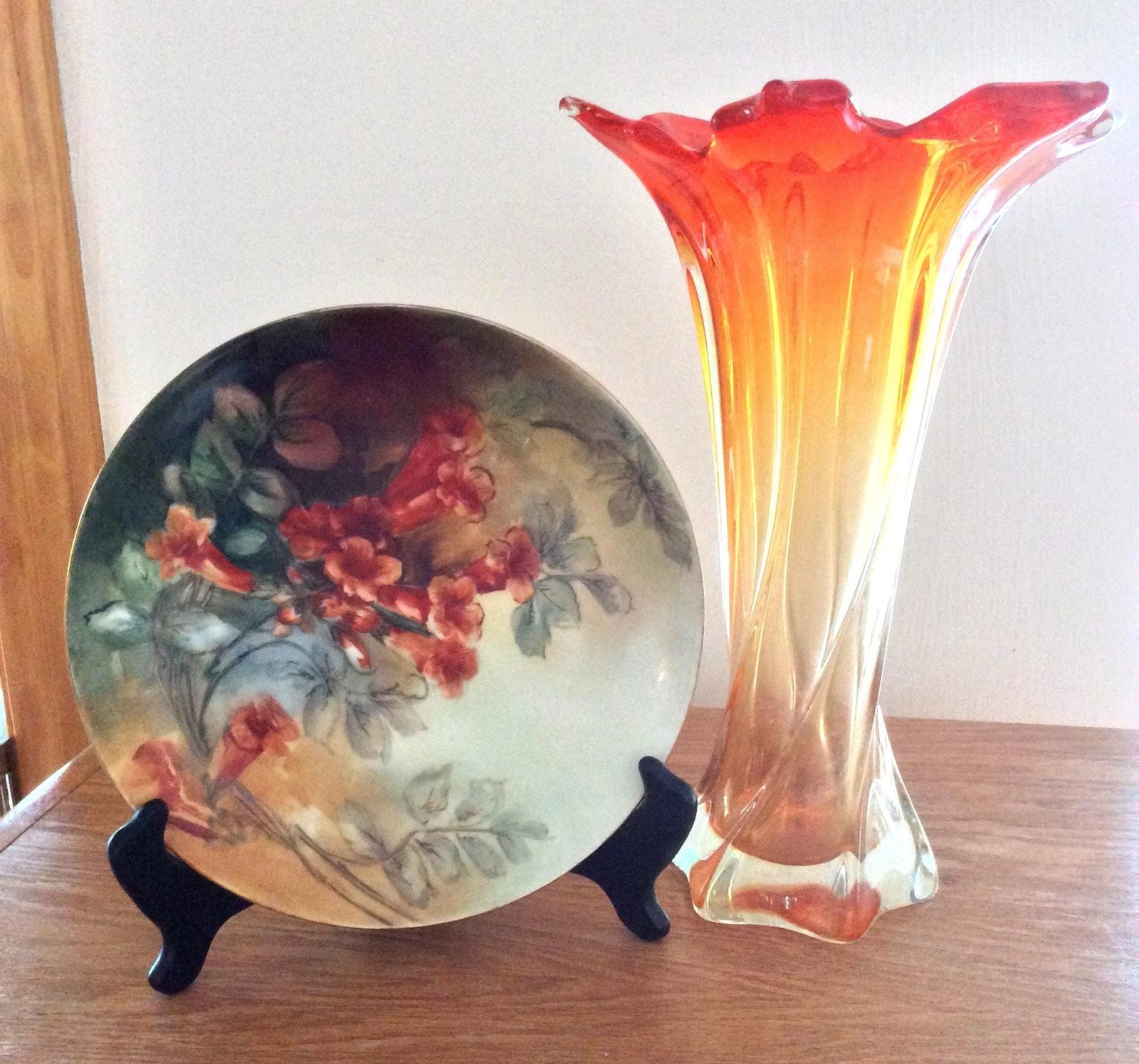 Haviland Hand Painted Antique Floral Wall Hanging Plate | Orange Gloxinia Trumpet Flowers