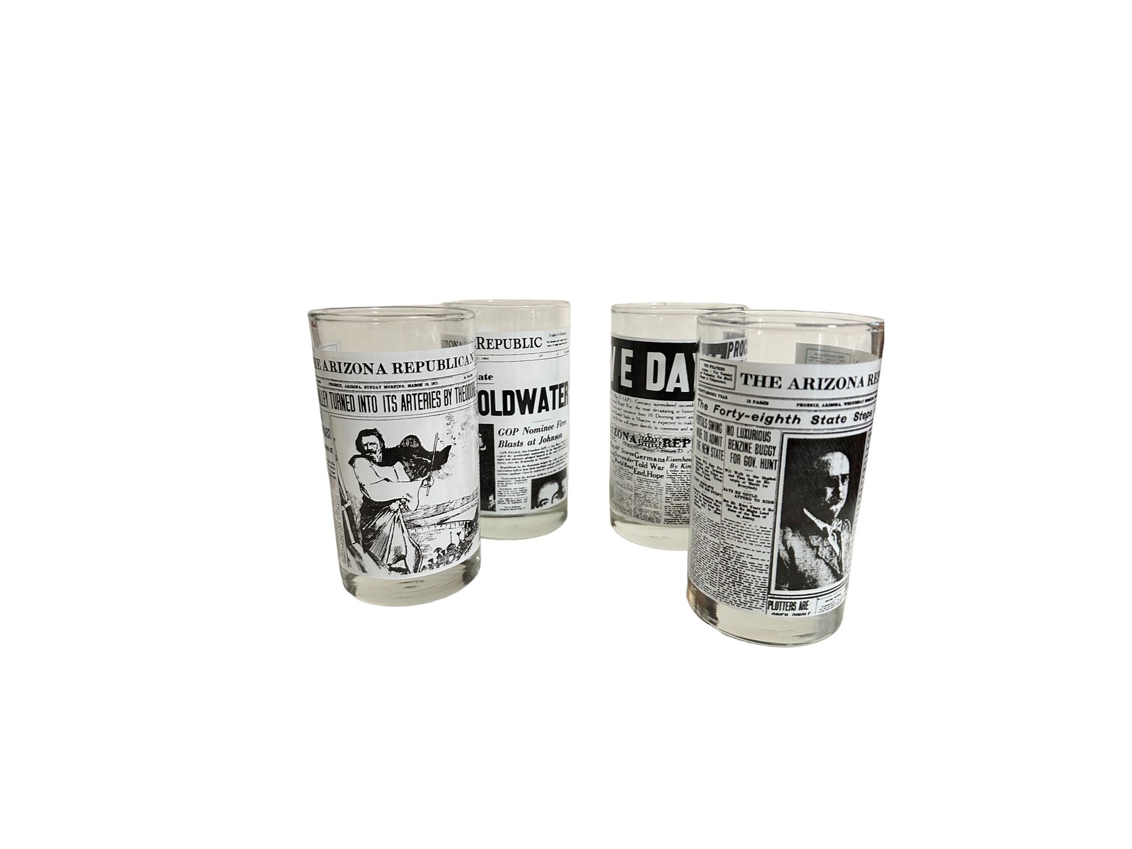 Historic Headline Newspaper Drinking Glasses | Highball Glasses Arizona Republic