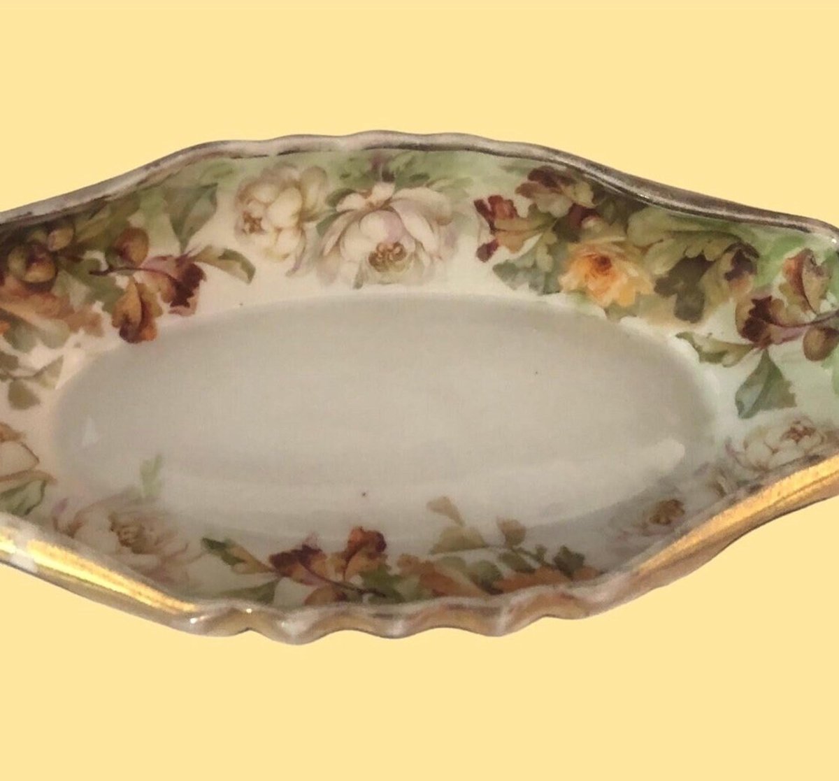 Imperial Crown China Austrian Porcelain Cracker Dish, Hand Painted Scalloped Edges