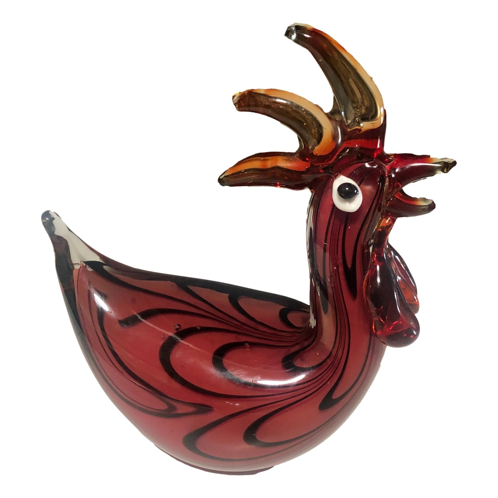 Italian Mantel Rooster Art Glass Figurine | Glass Paperweight Bird Collectible