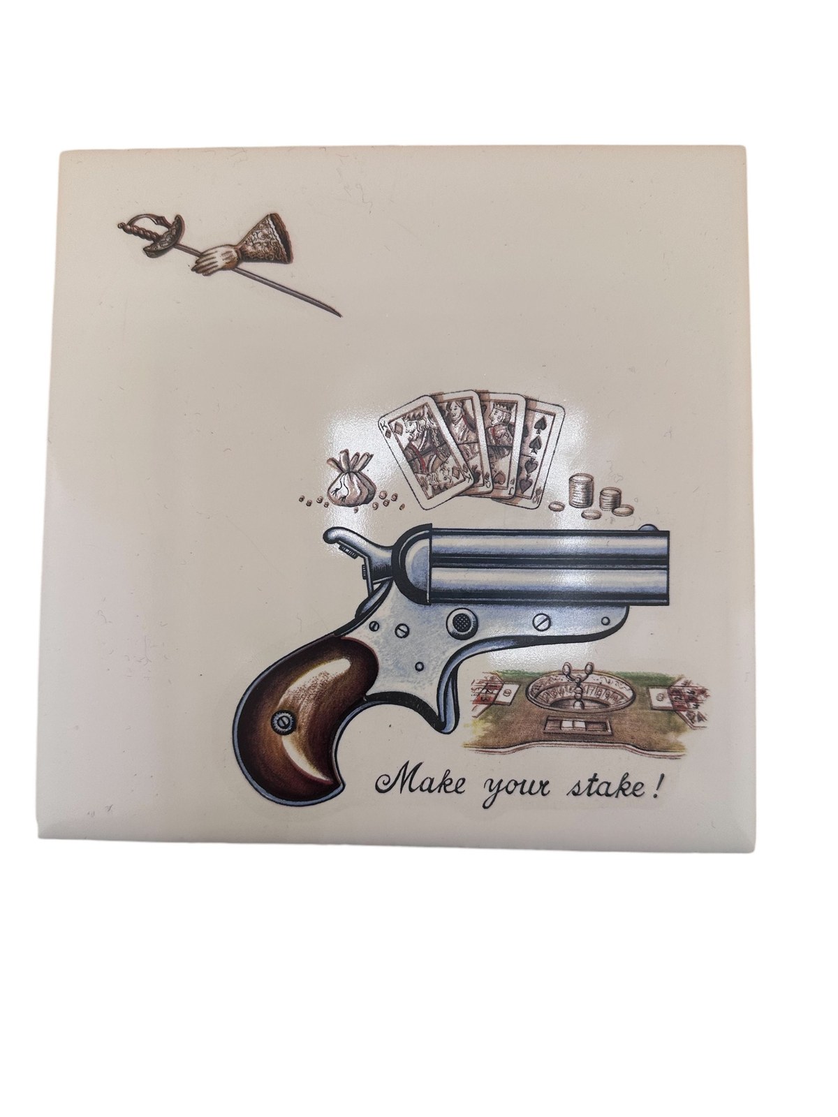 James Bond Remington Derringer Ceramic Tile - 6" Art Plaque