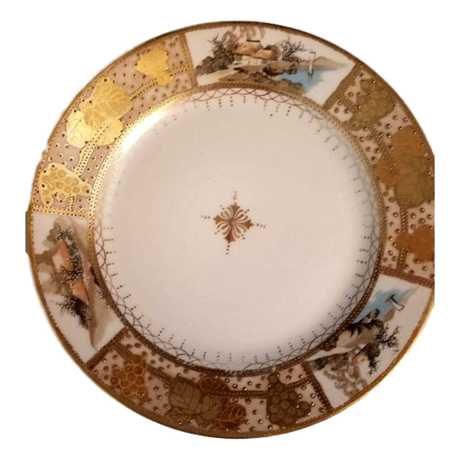 Japanese Gold Pagoda Plate | Hand Painted Asian Landscape Display Dish