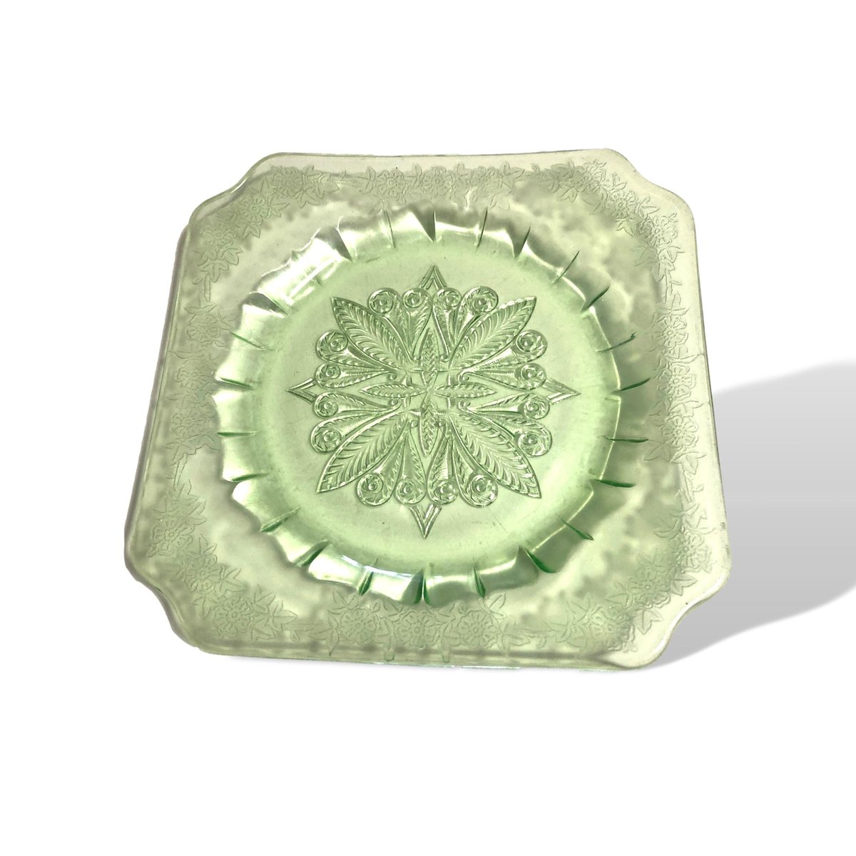 Jeannette Depression Glass Square Plate, Green Vintage Tableware & Home Decor