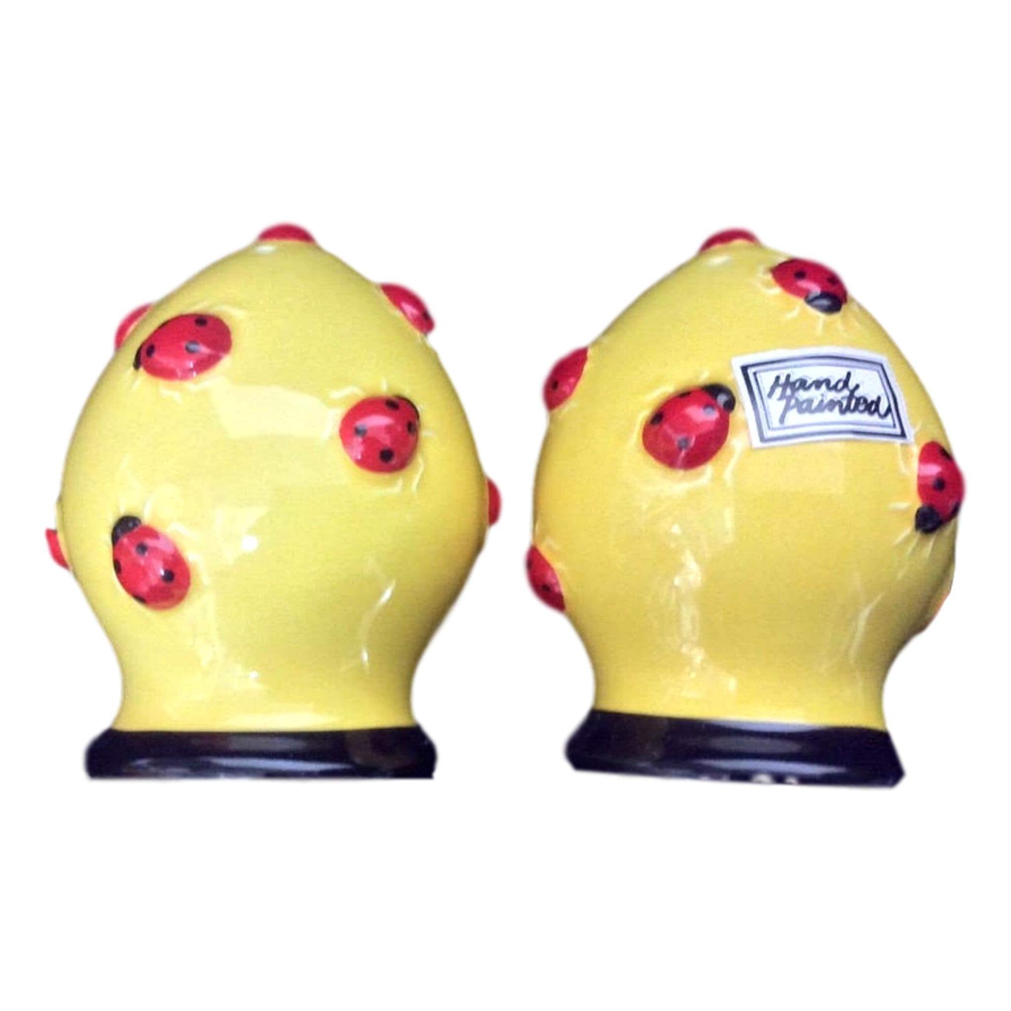 Department 56 Ladybug Salt and Pepper Shakers: Hand Painted Lady Bug Kitchen Decor