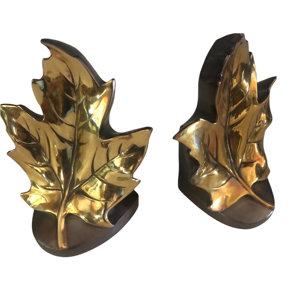 Leaf Bookends Set, Mid Century Maple Leaf Brass Decor