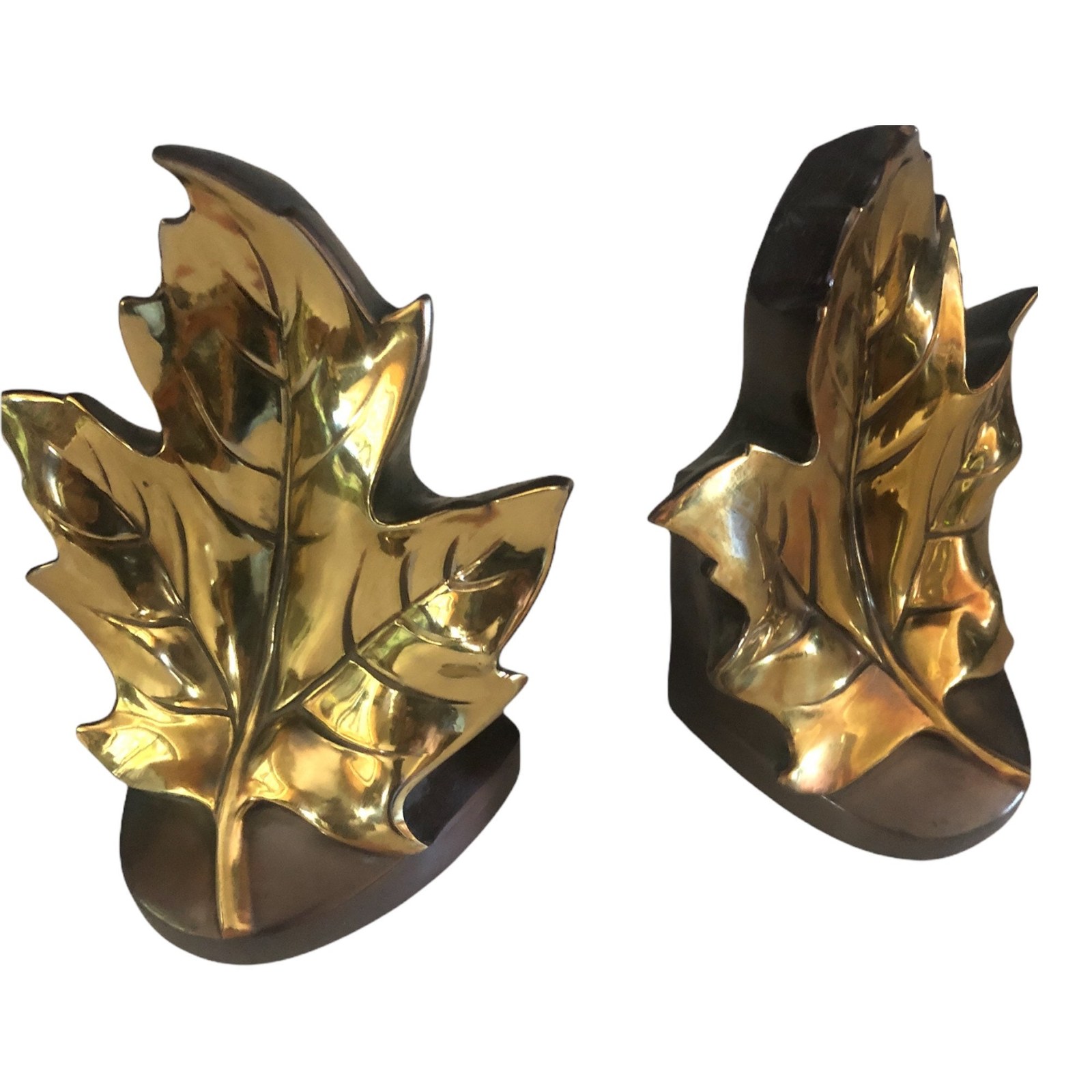 Leaf Bookends Set, Mid Century Maple Leaf Brass Decor