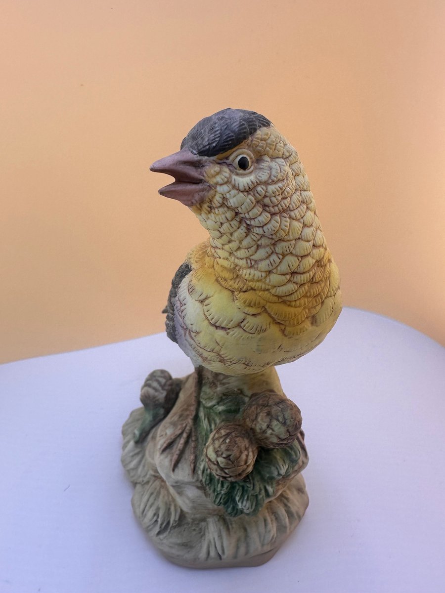 Lefton Bird Figurine American Goldfinch: Bisque Porcelain Yellow Bird Statue