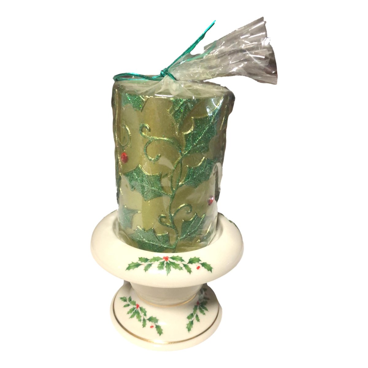 Lenox Christmas candle holder, Holly berries design, Vintage holiday centerpiece