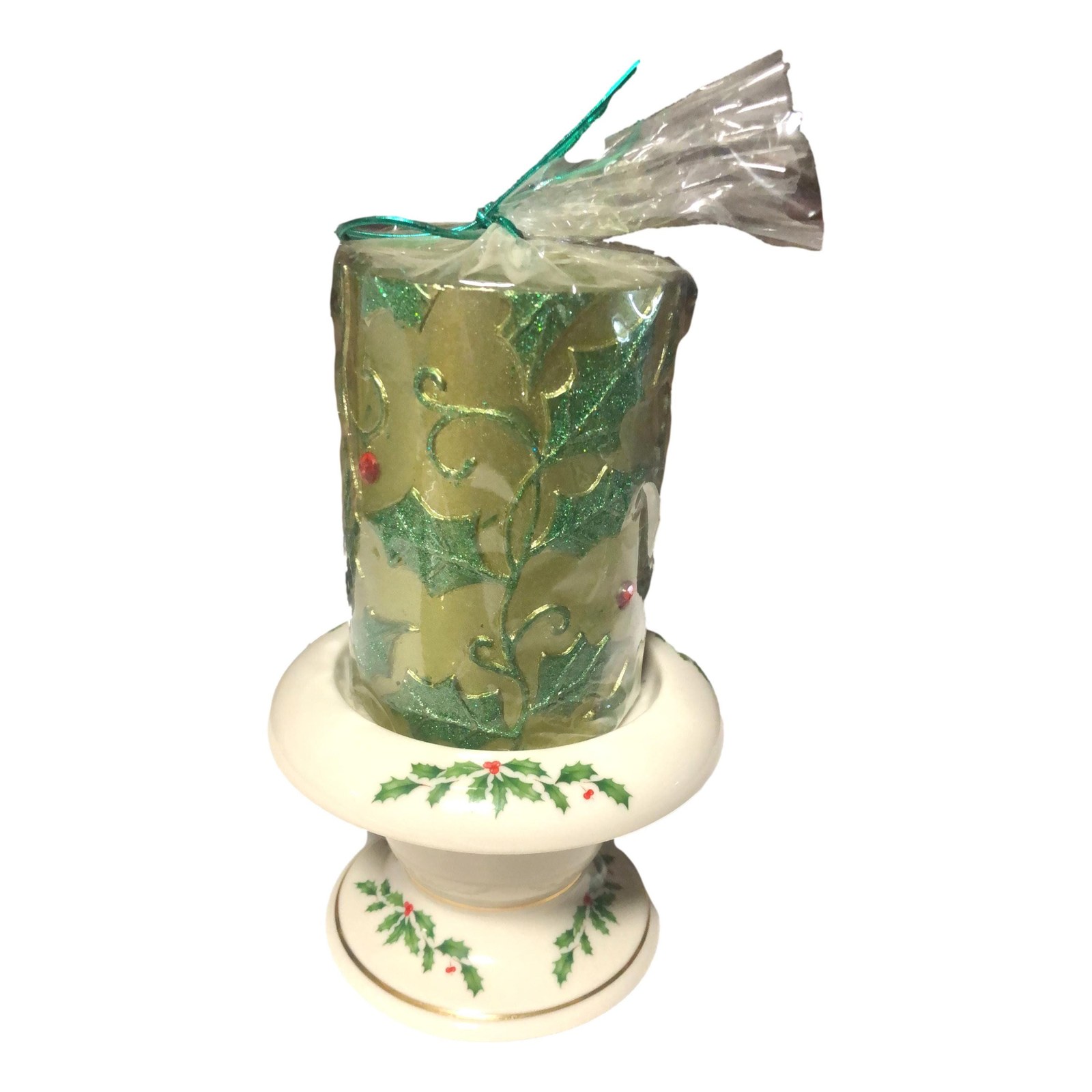 Lenox Christmas candle holder, Holly berries design, Vintage holiday centerpiece