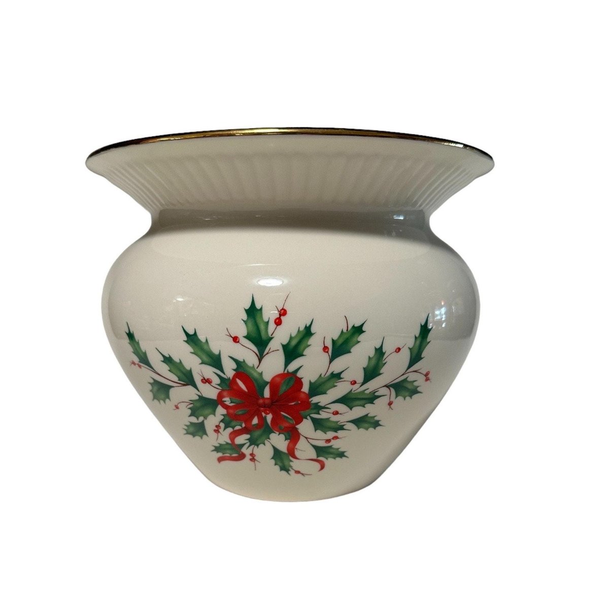 Lenox Holiday Holly Christmas Planter, White Ceramic Cache Pot