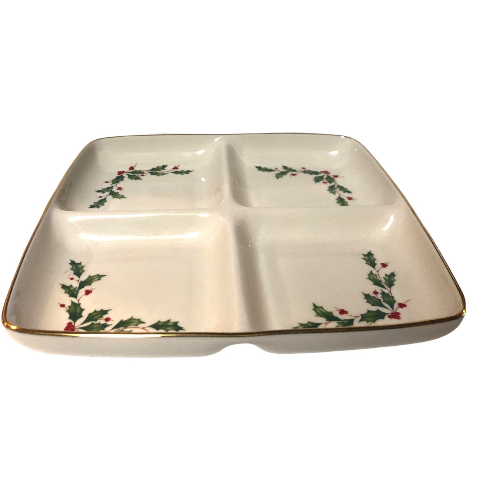 Lenox Holiday Tray ivory china, four section dish, square shaped