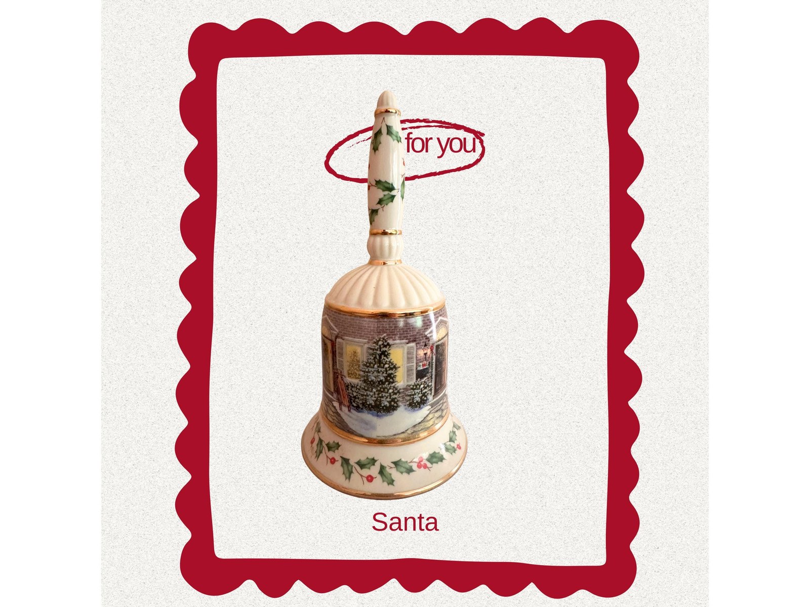 Lenox Home for Holidays Retired China Bell 7.5 Inches Tall, Vintage Christmas Decor