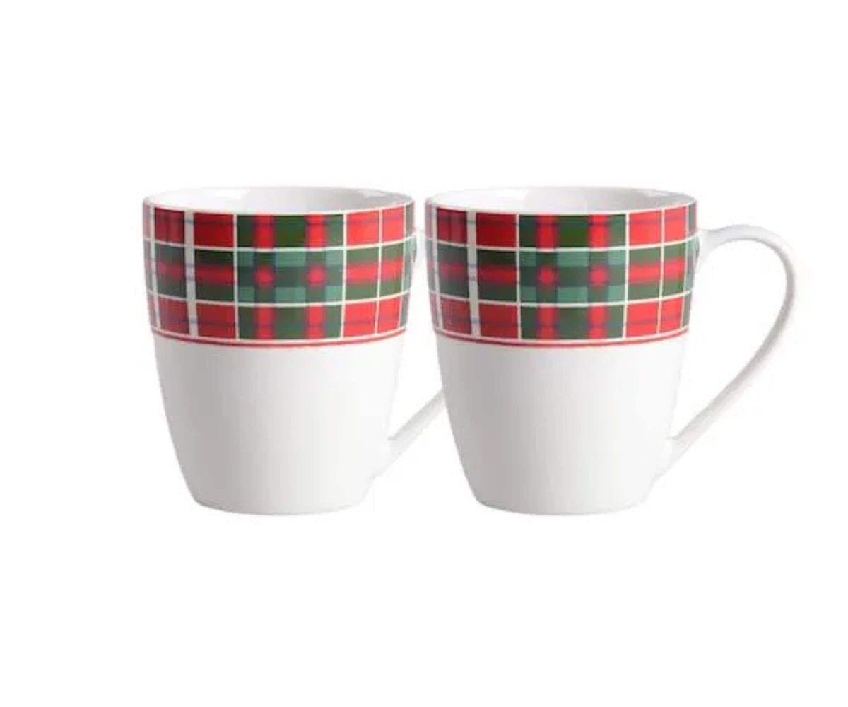 Lenox Plaid Tartn Christmas Coffee Mugs - Holiday Drinkware Set of 2