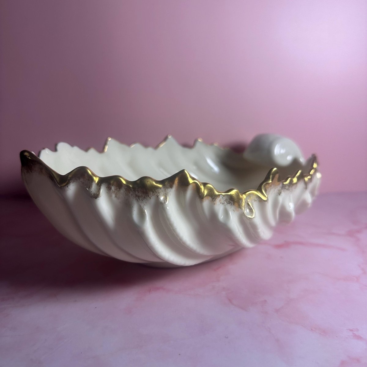 Lenox seashell candy dish, ivory bone china, 24K gold trim, coastal décor bowl