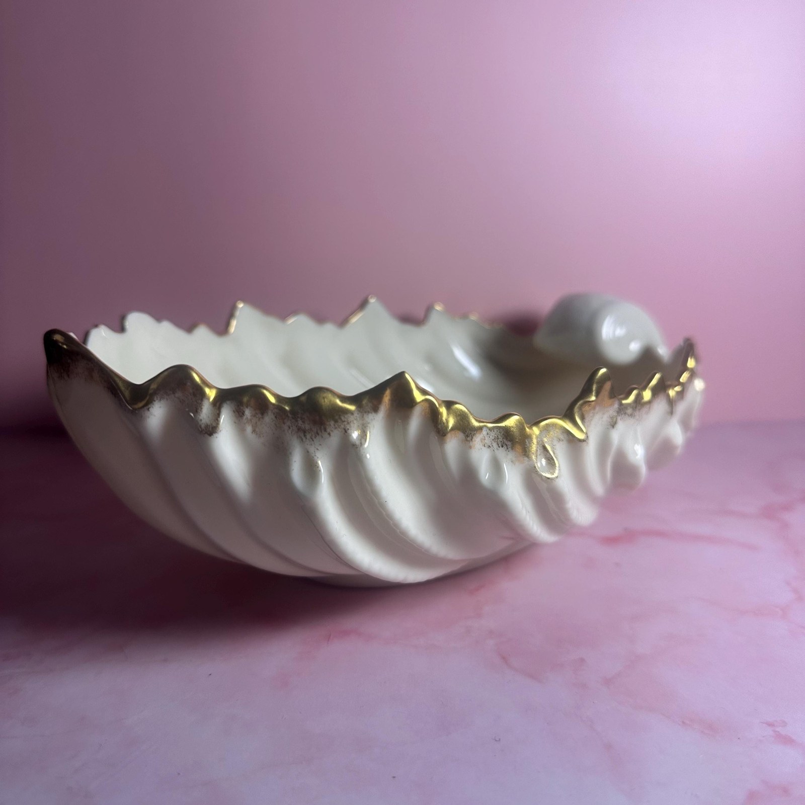 Lenox seashell candy dish, ivory bone china, 24K gold trim, coastal décor bowl