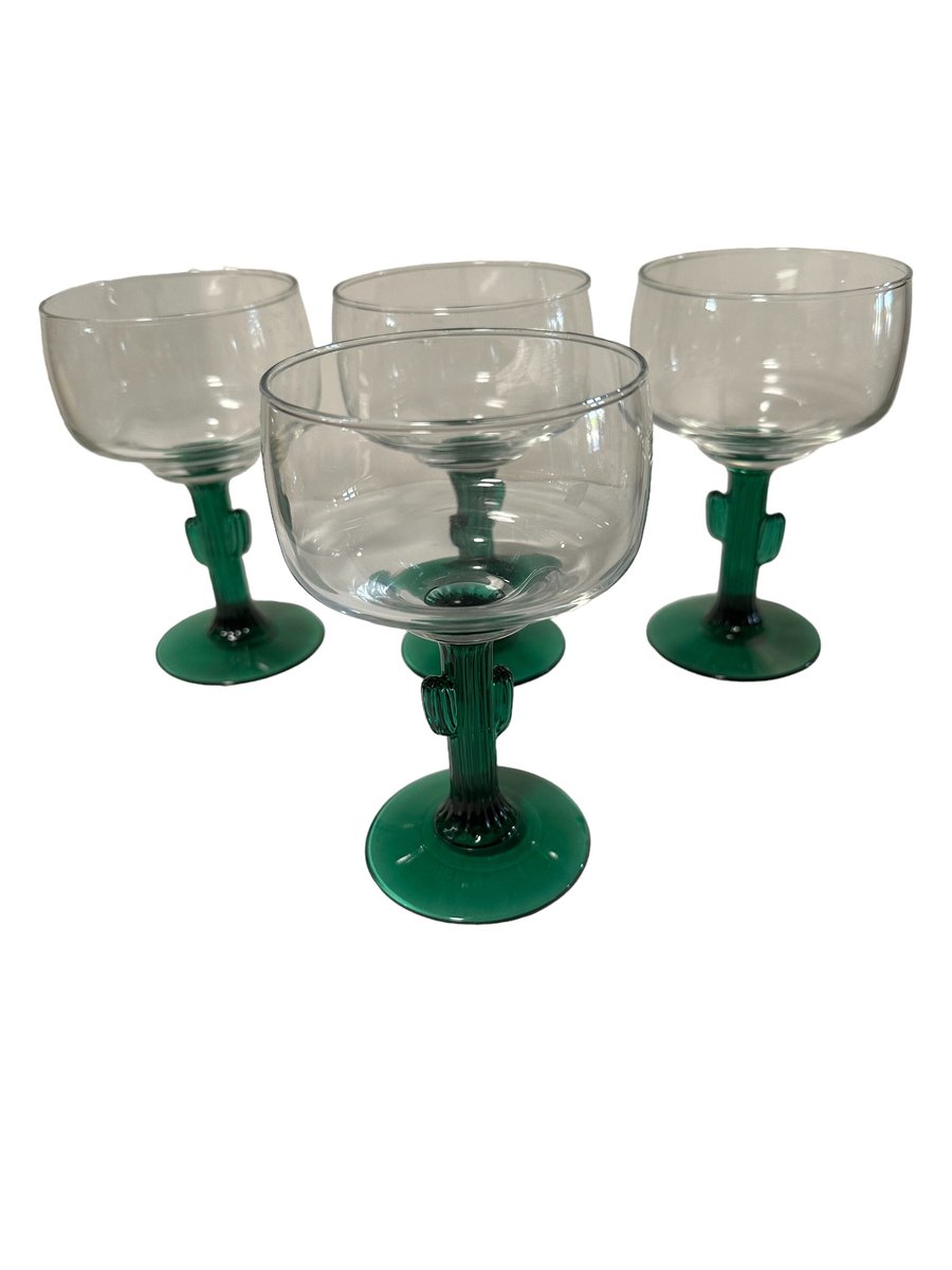 Libbey 10 Ounce Margarita Glasses: Saguaro Cactus Stem Barware, Set of 4