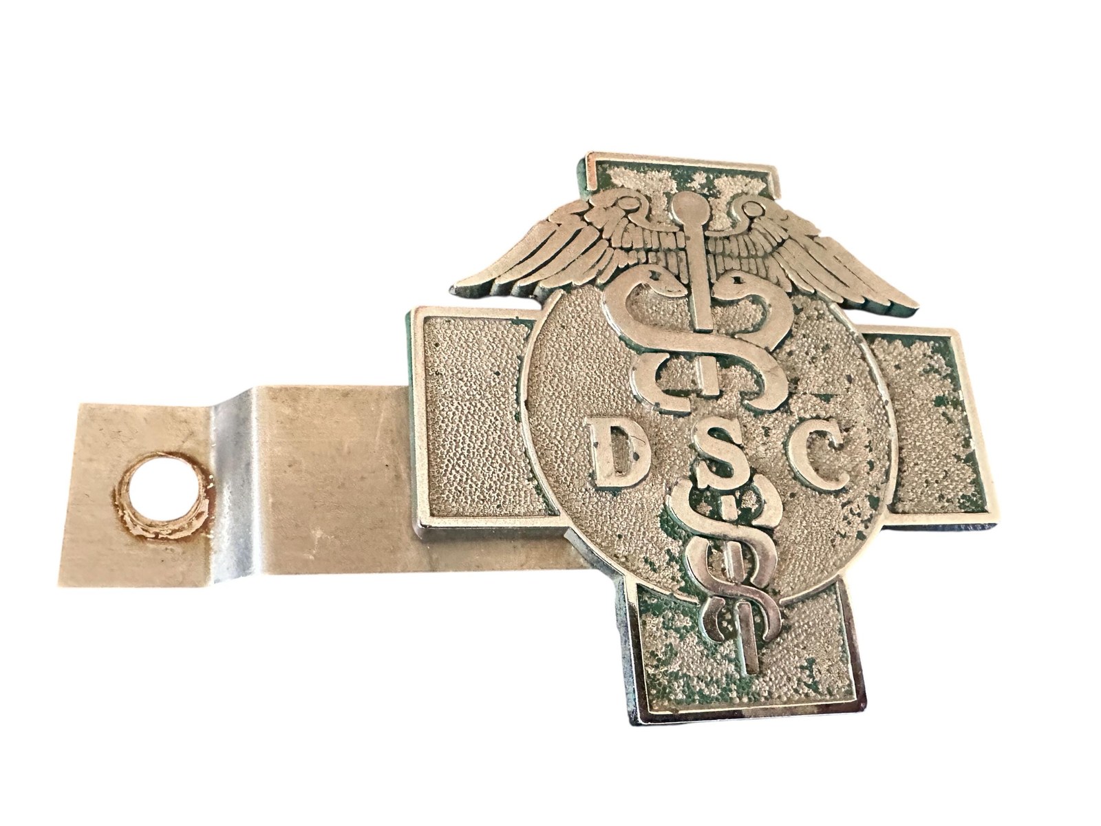 License Plate Topper, 1950s DSC Medical Emblem Badge