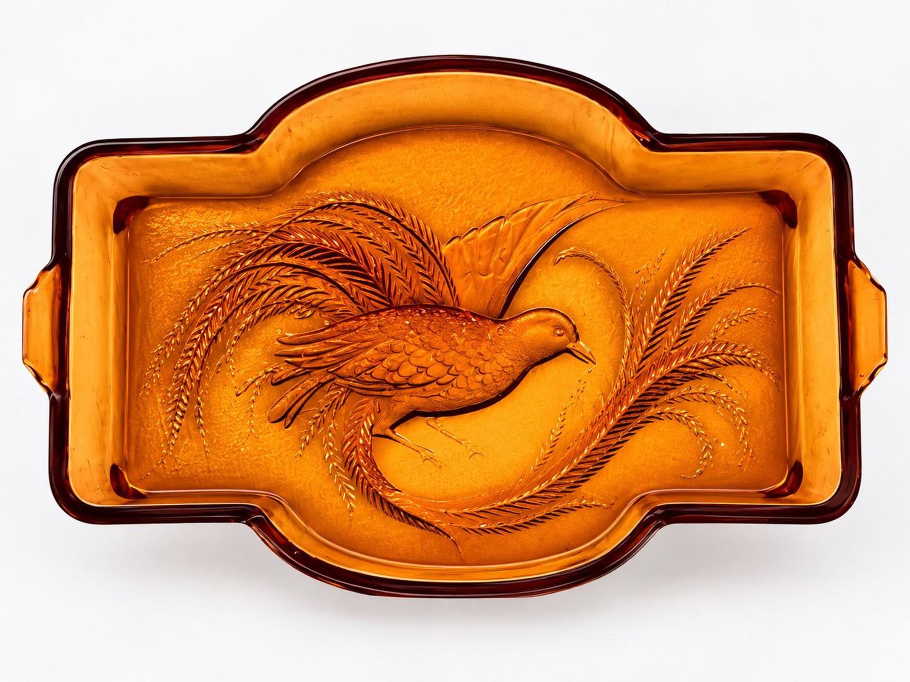 Dresser tray, Indiana Glass Empress Bird of Paradise, Vintage pink-coral glass