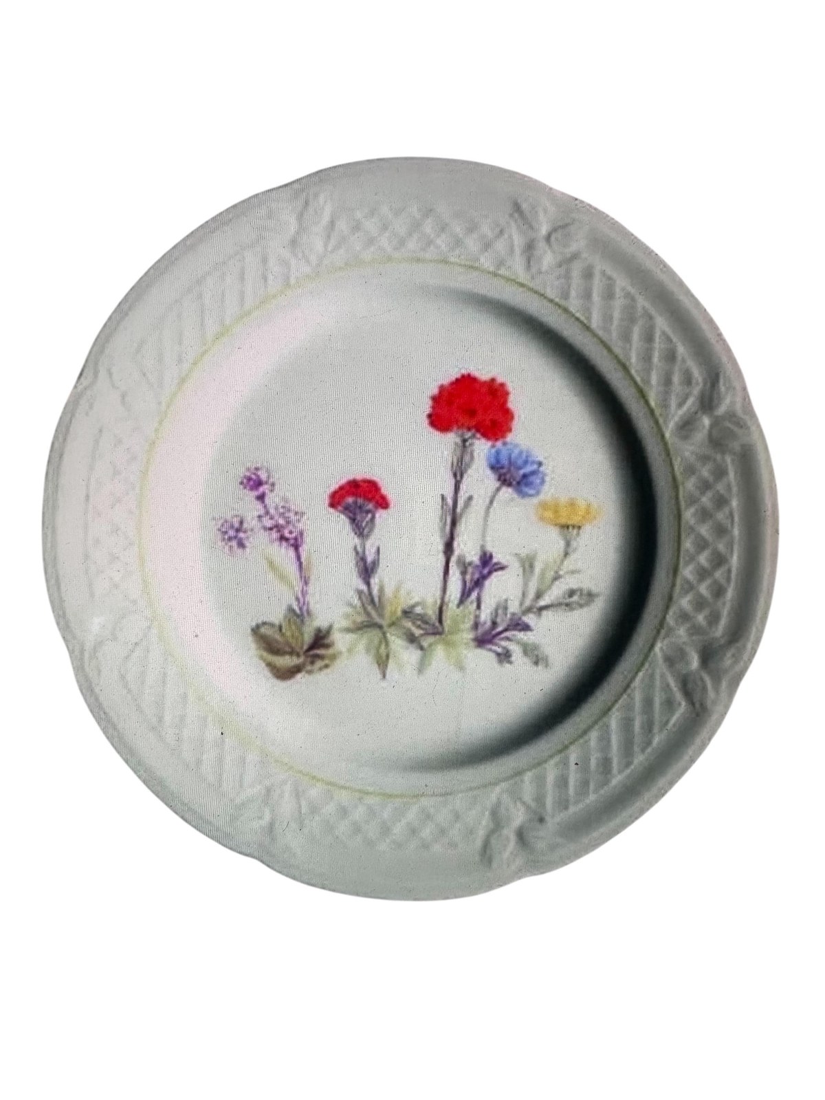 Louis Lourioux Wildflower Porcelain Salad Plate Made in France, Basket Weave Rim