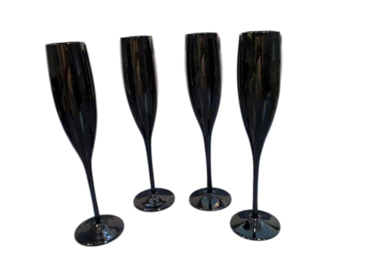 Mikasa Black Elegance Champagne Flutes | Set of 10 Blown Glass Stemware