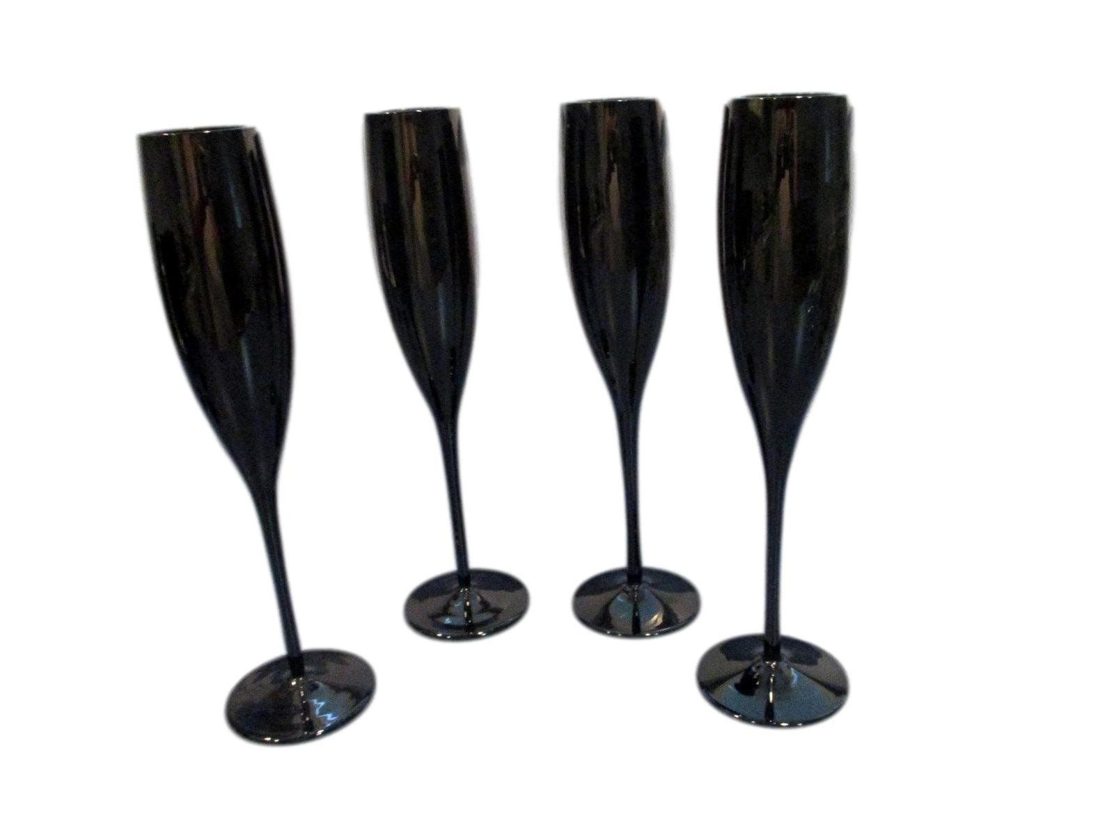 Mikasa Black Elegance Champagne Flutes | Set of 10 Blown Glass Stemware