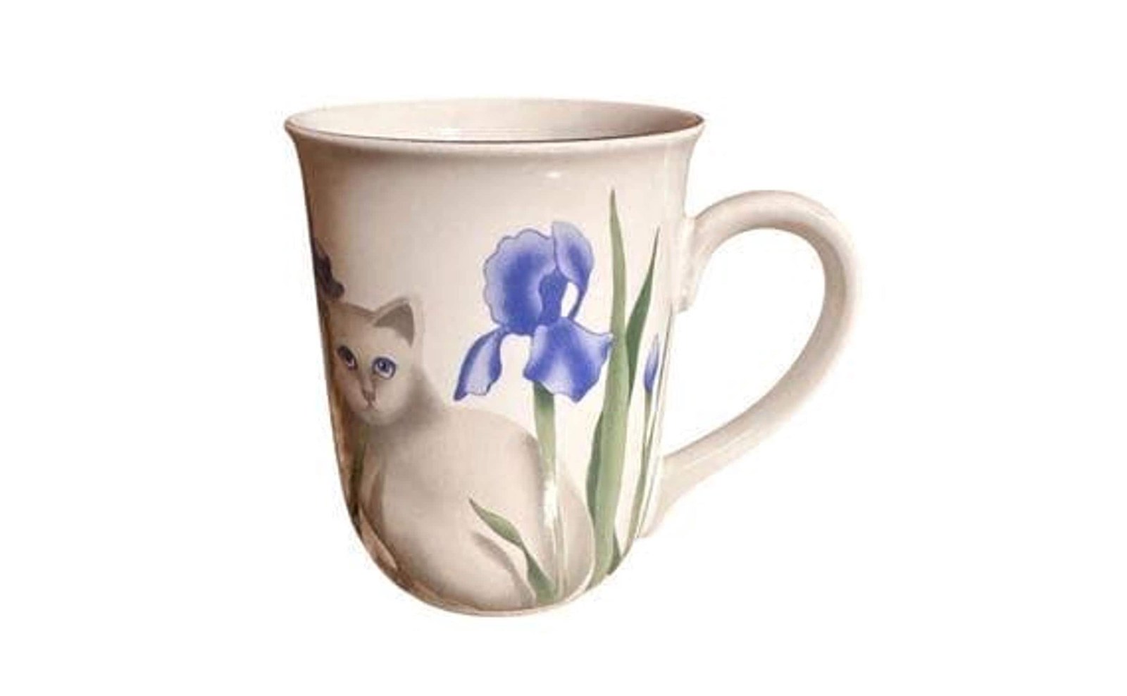 Otagiri Cat Mug, Blue Irises Ceramic, Vintage Floral Coffee Cup