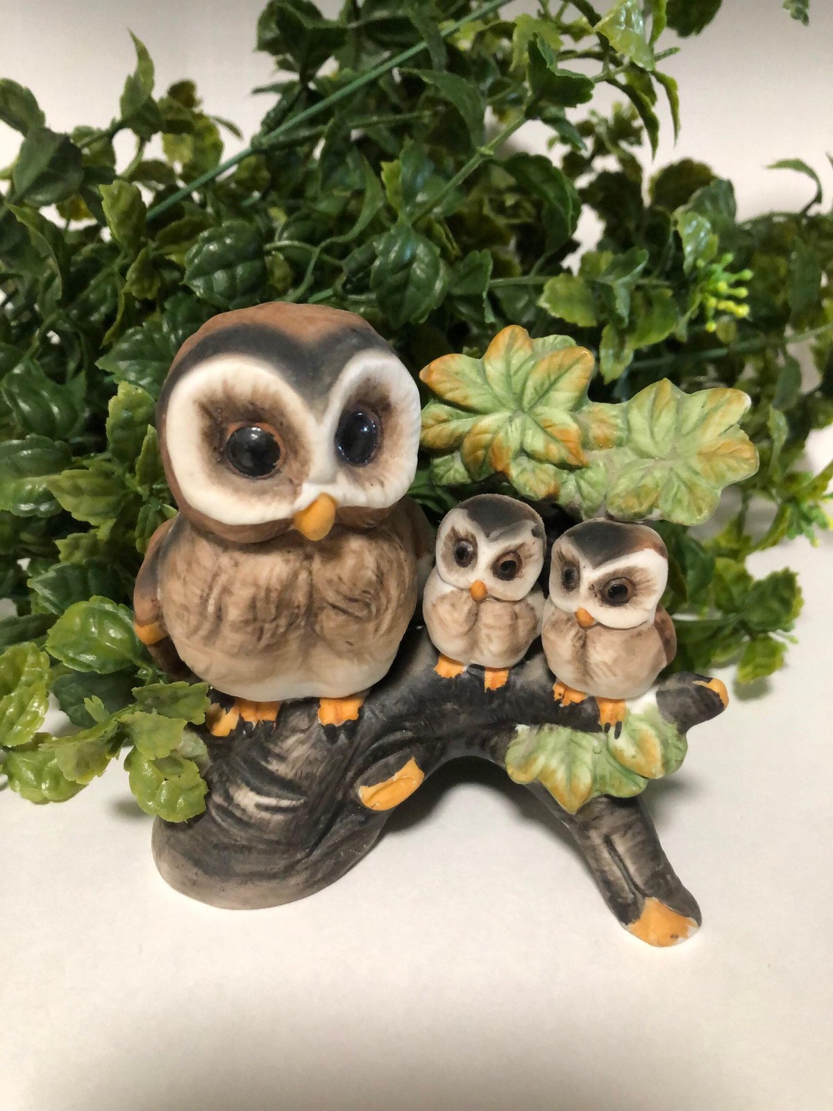 Owl Family Figurine Bisque Porcelain Bird Decor Homeco Statue G-3734