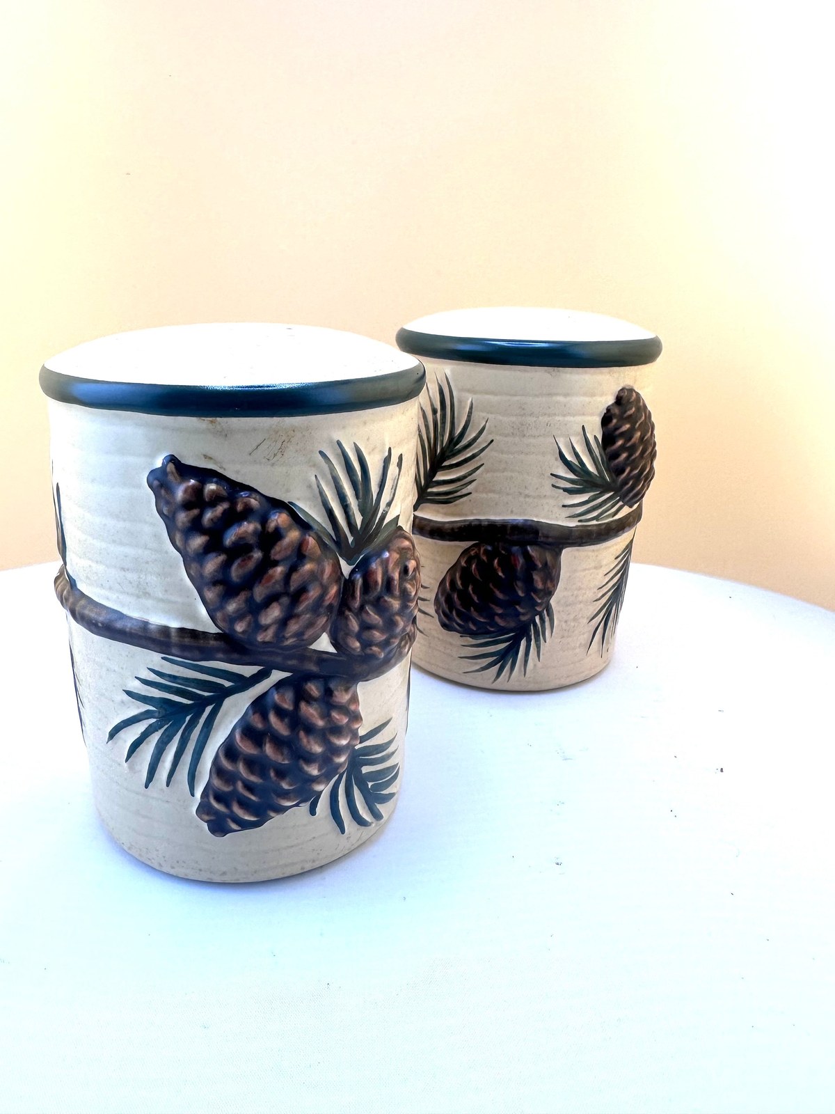 Pine Cone Shakers Ceramic Salt and Pepper, Rustic CabinDecor