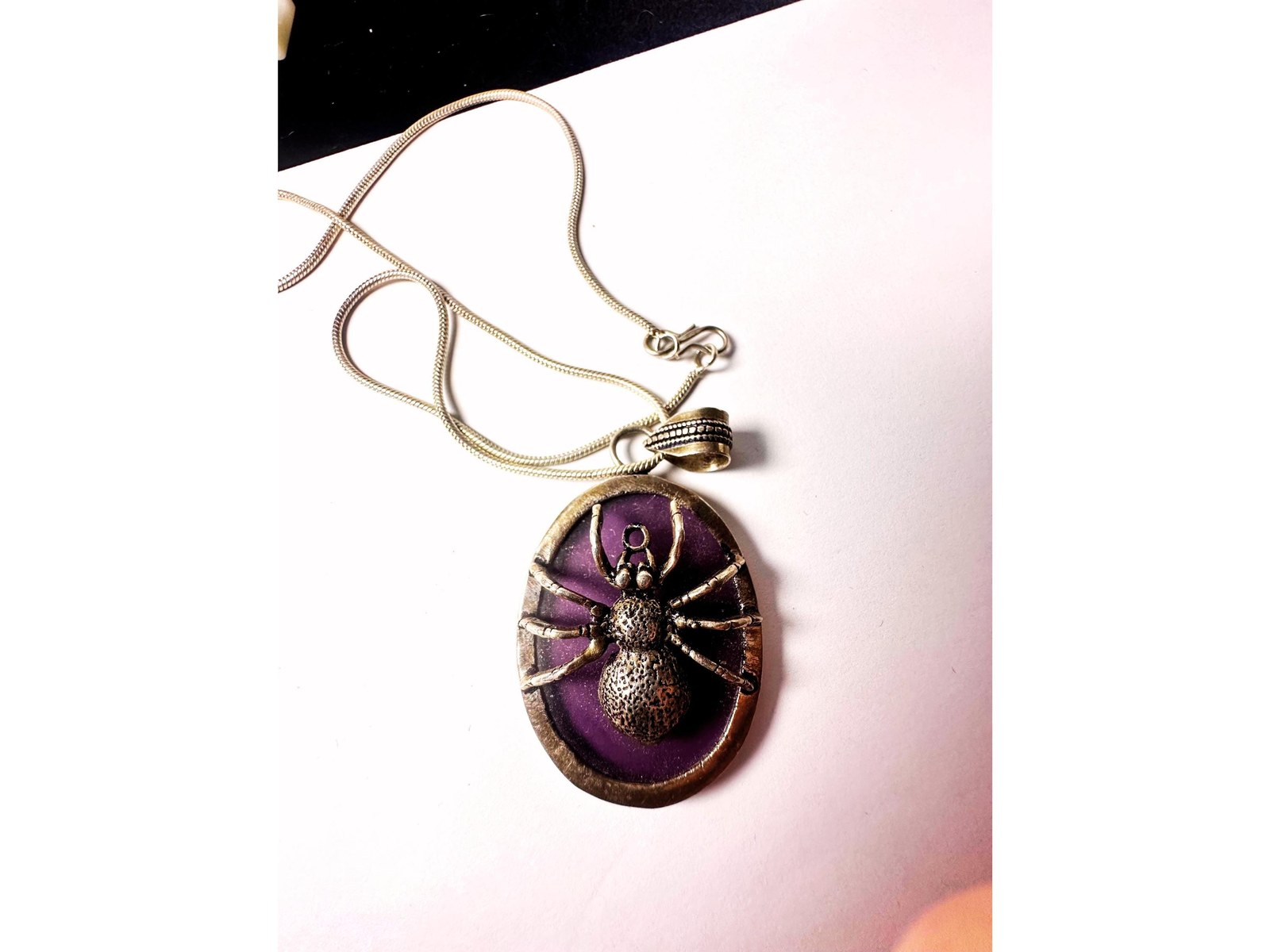 Purple Spider Necklace, Sterling Silver 925 Arachnid Pendant, Gothic Southwestern Jewelry