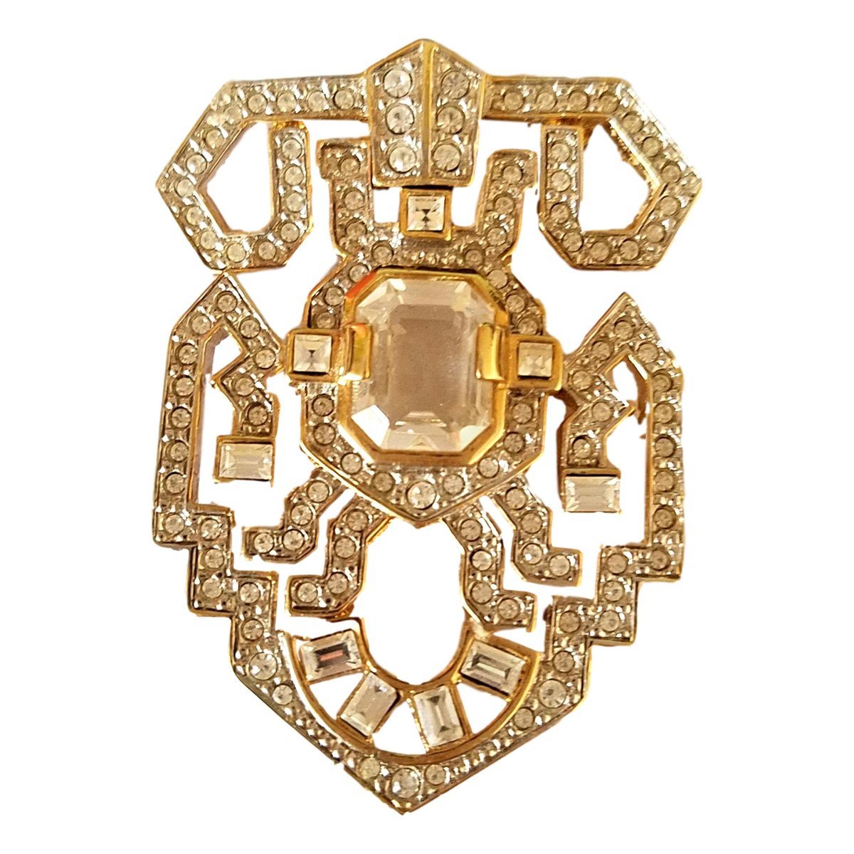 Rhinestone Brooch, Gold Tone Setting, Silver Crystals Carolee Jewelry