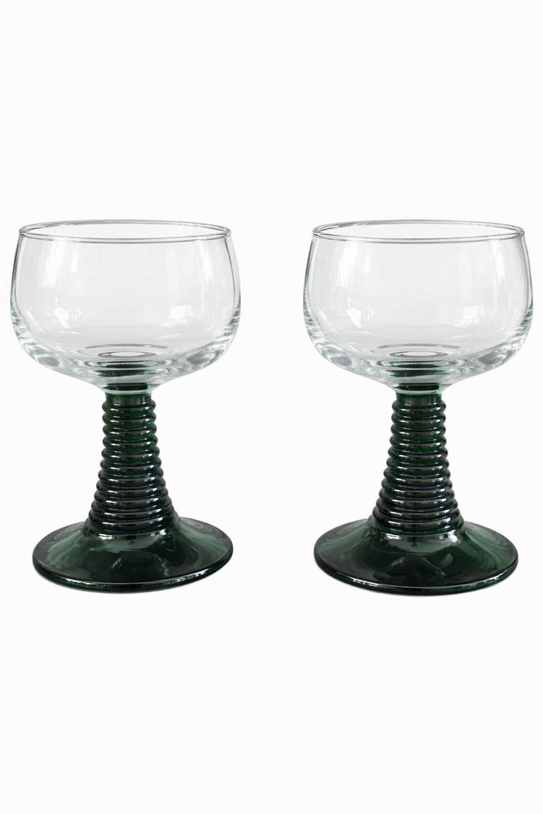 Roemer Water Glass | Glassware Green | Ribbed Stem Water Goblets
