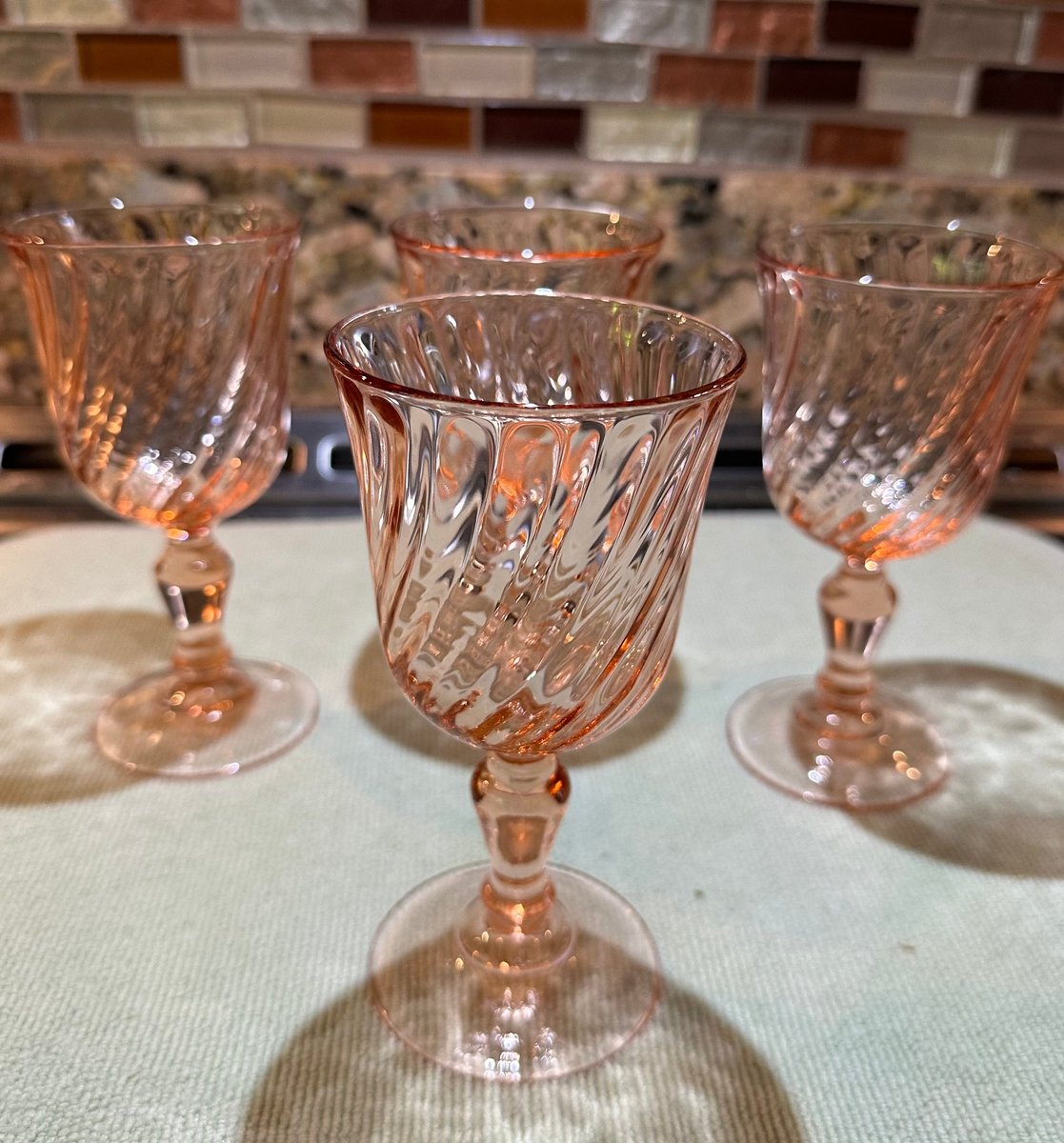 Rosaline Wine Glass, Pink Glassware Set, French Rosy Goblets