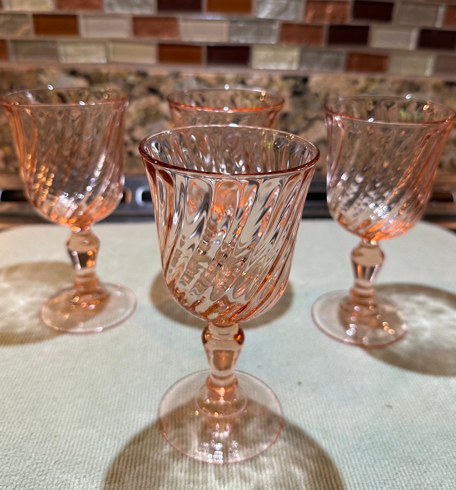 Rosaline Wine Glass, Pink Glassware Set, French Rosy Goblets