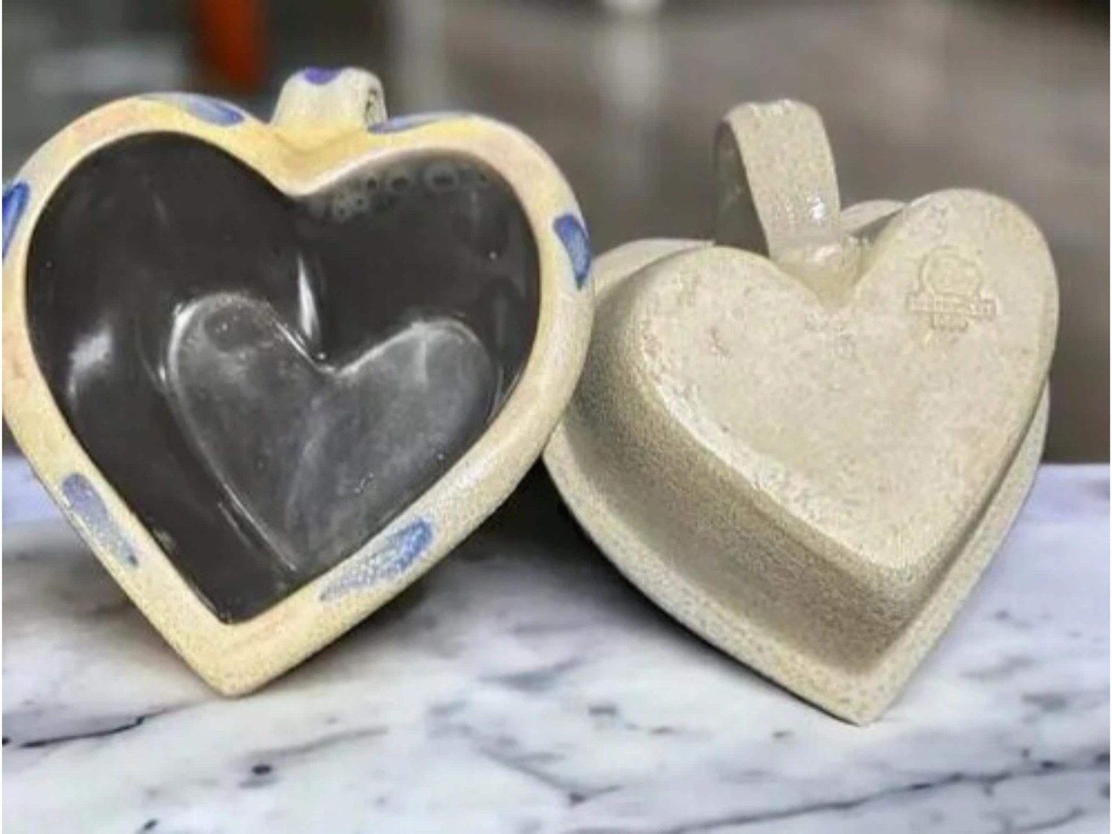 Rowe Pottery Mini Heart DishStoneware Baker Set of 2 | Salt Glazed Mini Bakeware