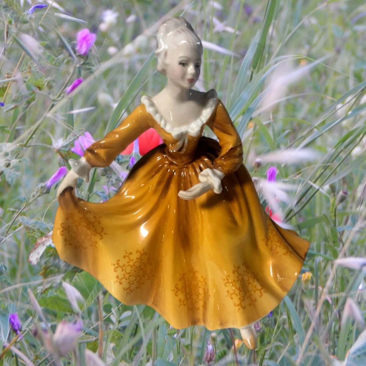 Royal Doulton Lady Kirsty Figurine Hand-Painted Bone China Peggy Davies Orange Dress Collectible Figurine