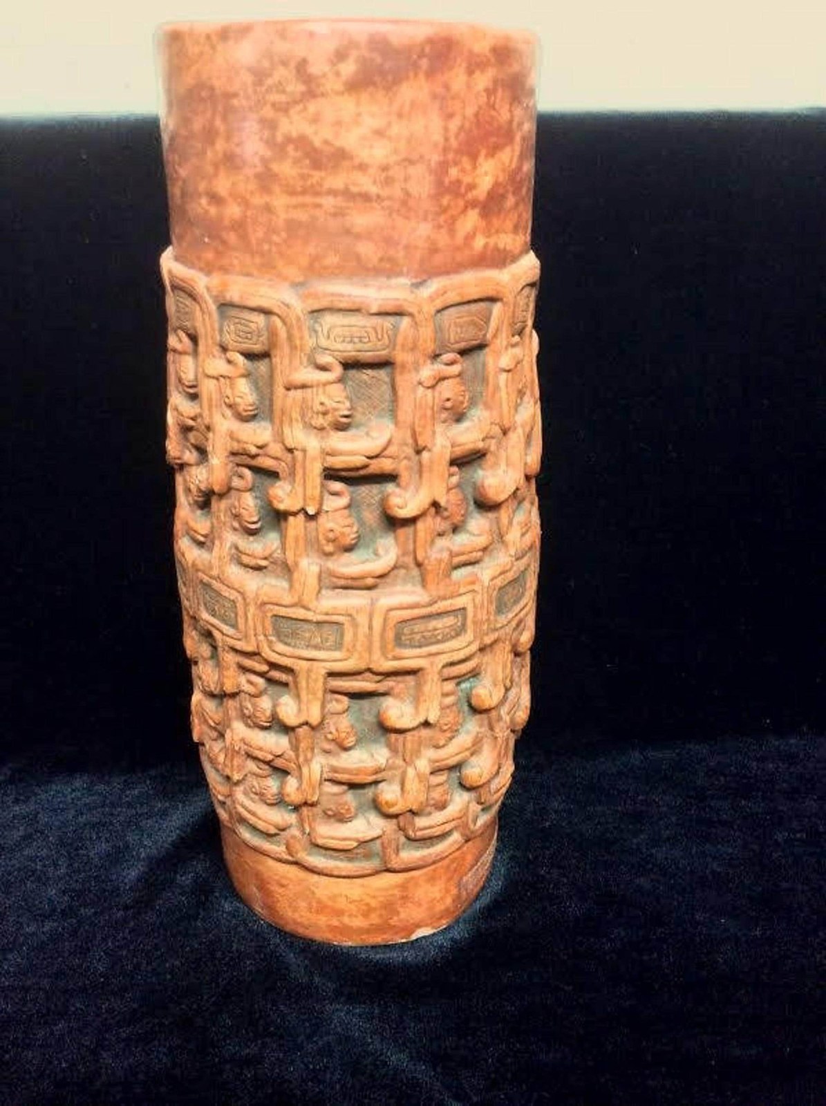 Rustic Man Cave Pottery Vase, Mid Century Aztec Style