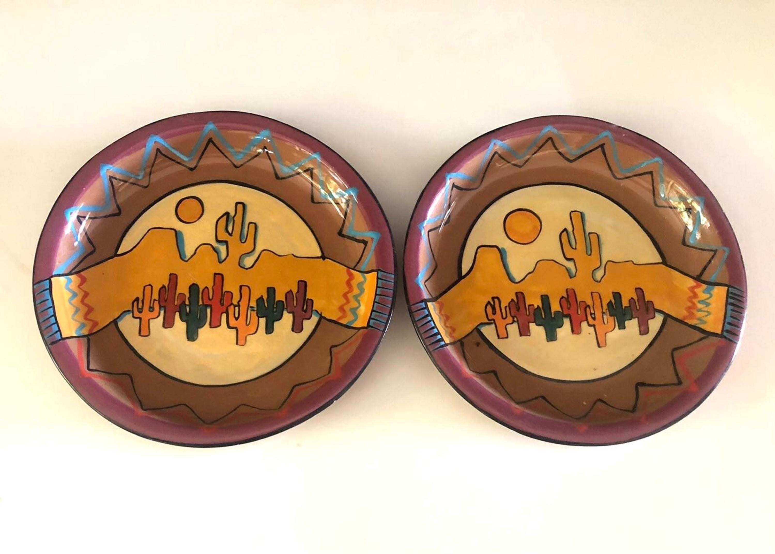 Saguaro Cactus Pottery Plate Southwestern Decor | Hand Painted Desert Art