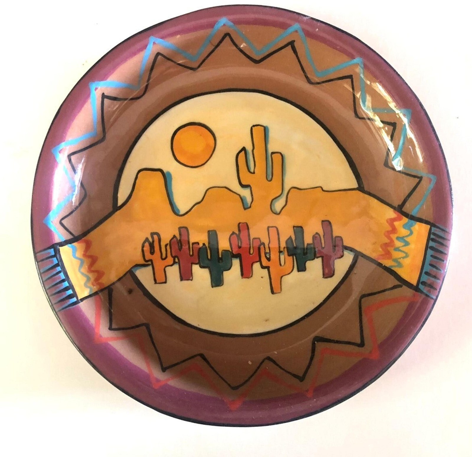 Saguaro Cactus Pottery Plate Southwestern Decor | Hand Painted Desert Art