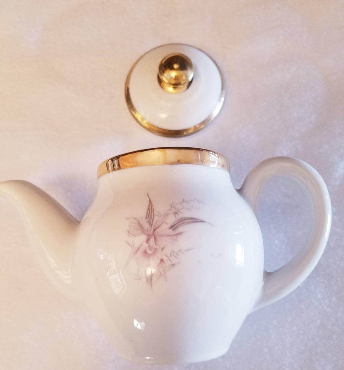 Syracuse China, Vintage Teapot for One Porcelain Orchid Design