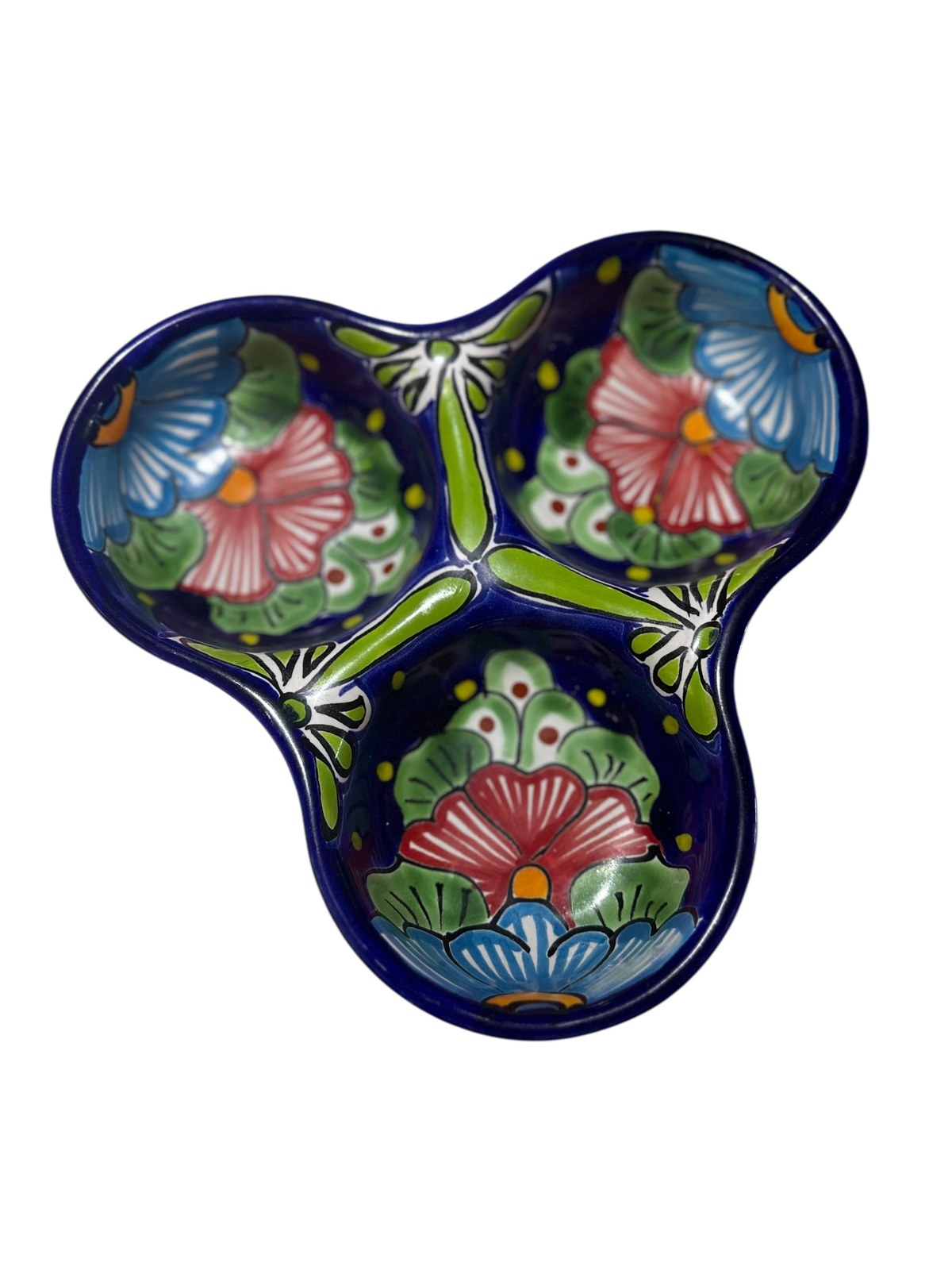 Talavera Server Ceramic, Hand Painted Mexican Folk Art 3 Compartment Dish