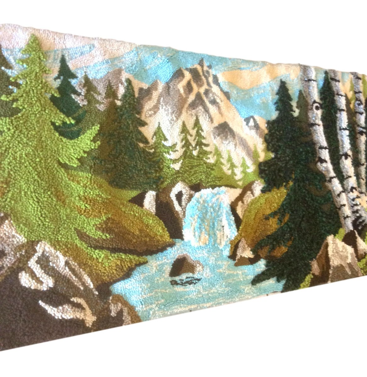 Tapestry Wall Hanging Scenic Mountain Latch Hook 3D Waterfall 36x72 Inches