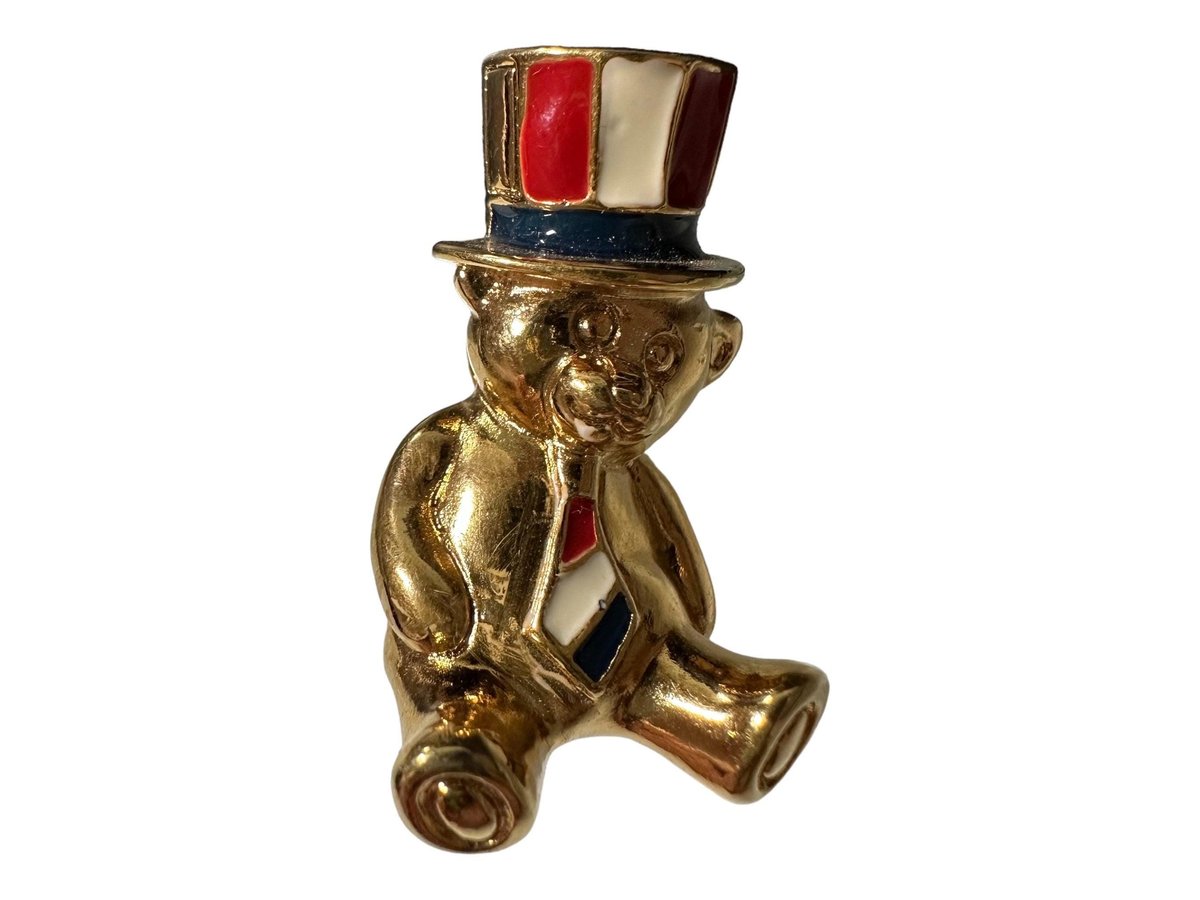 Teddy Bear Brooch, Vintage Avon Bear Pin, Red White Blue Enamel